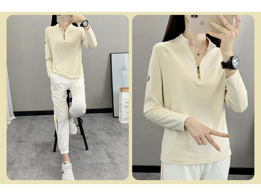 Women's Quick-Dry Long Sleeve Top for Sports, Fitness, Running, Hiking, and Mountaineering - Spring/Summer Lightweight Stand Collar Shirt.