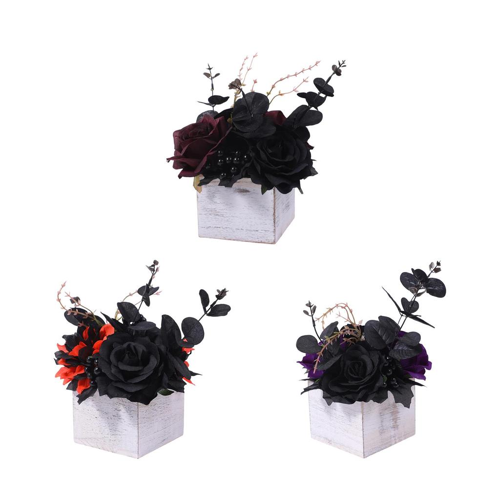 Halloween Artificial Flowers in Wooden Box Table Centerpiece Artificial Roses for Coffee Table Bedroom Desk Bathroom Shelf