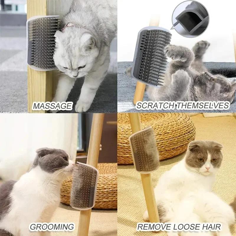 Wall Mounted Corner Cat Massager Brush Detachable Comb Pet Grooming Tool For Self Cleaning Scratching And Playing
