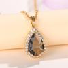 Huitan Luxury Pear Cubic Zirconia Pendant Necklace Women for Wedding Blue/Green/Purple/Transparent Grey Elegant Lady's Jewelry