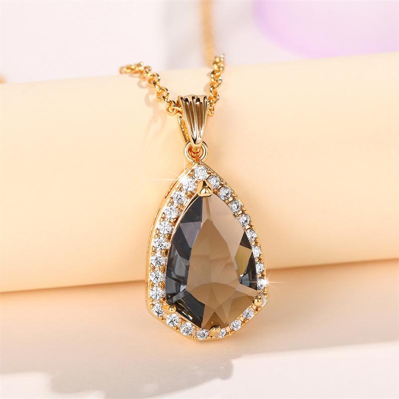 Huitan Luxury Pear Cubic Zirconia Pendant Necklace Women for Wedding Blue/Green/Purple/Transparent Grey Elegant Lady's Jewelry