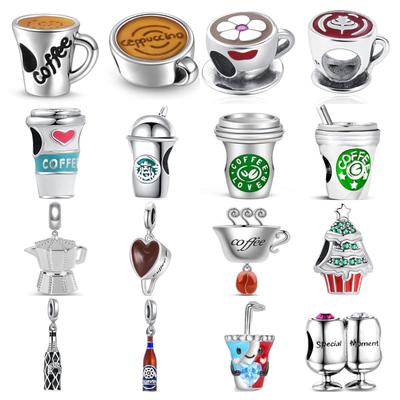 New Copper Pendant Coffee Cup Charm Bead Fit Original Women Bracelet Beer Wine Dangle Jewelry Gift