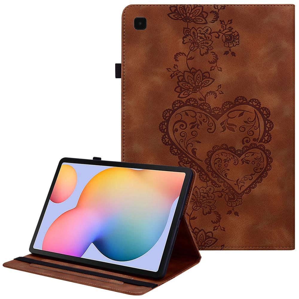 For Samsung Galaxy Tab S6 Lite (2024)/(2022) (SM-P610/615) Leather Case Heart Imprint Foldable Stand Card Slot Stylus Holder Tablet Cover