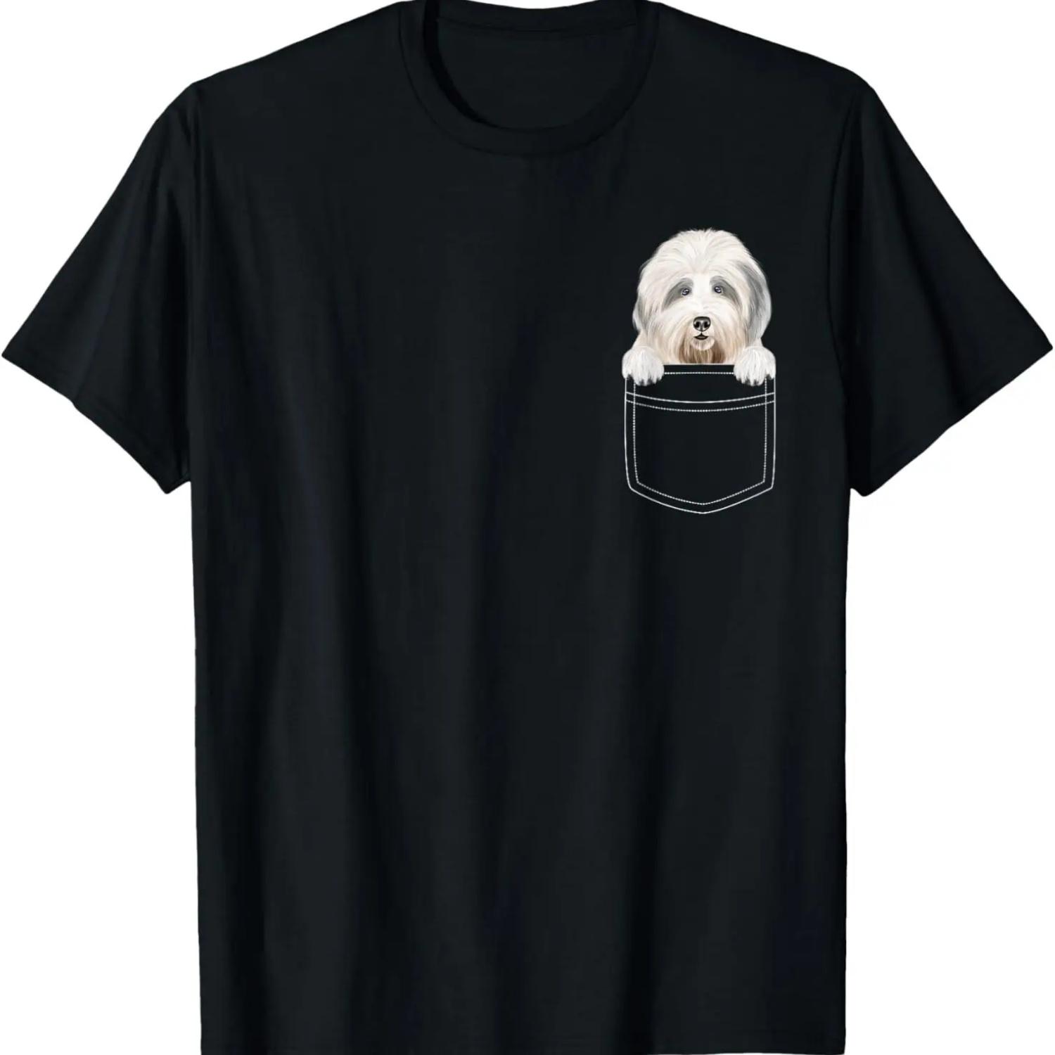 Old English Sheepdog Dog In Pocket Funny Dog Lover T-Shirt S чёрный