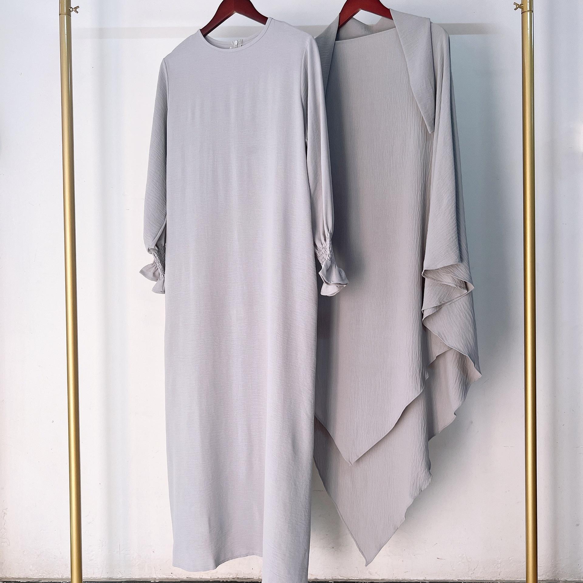 

Комплекты из 2 предметов, женский мусульманский абайя, хиджаб, халат Абая, сексуальное платье в Дубае, Турции, Ид Мубарак, Арабская Пакистанская молитвенная одежда, африканский xs/s светло-серый