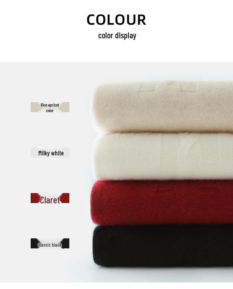 Women's V-Neck Cashmere Sweater - Autumn/Winter Warm, Elegant Knit, Solid Color, Thick Cable Knit Base Layer Top