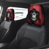 2PCS Funny Eyes Car Headrest Covers Cartoon Cars Seat Head Rest Protector for Auto Front Seat Rest Decoration Red-hat Skull 1