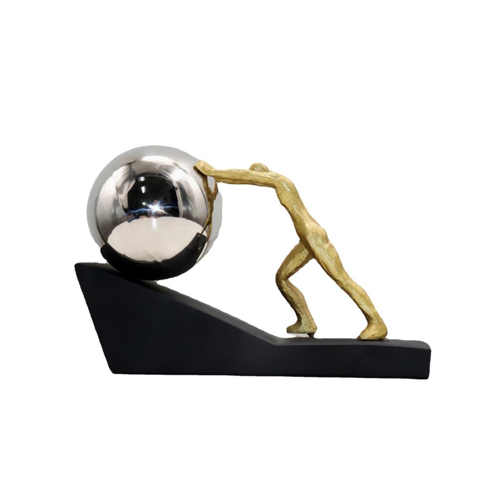 Creative Sports Resin Figure Push Ball Sculpture for Home, Office, and Hotel Decor