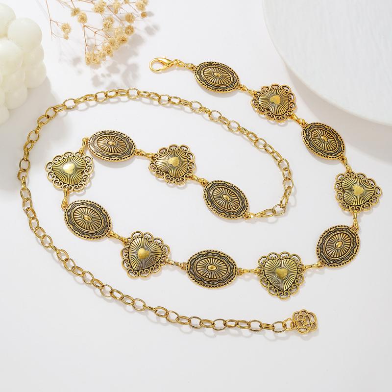 Retro Ethnic Style Women'S Metal Waist Chain Accessories Bohemian Decorative Circle Heart Carved Chain Belt