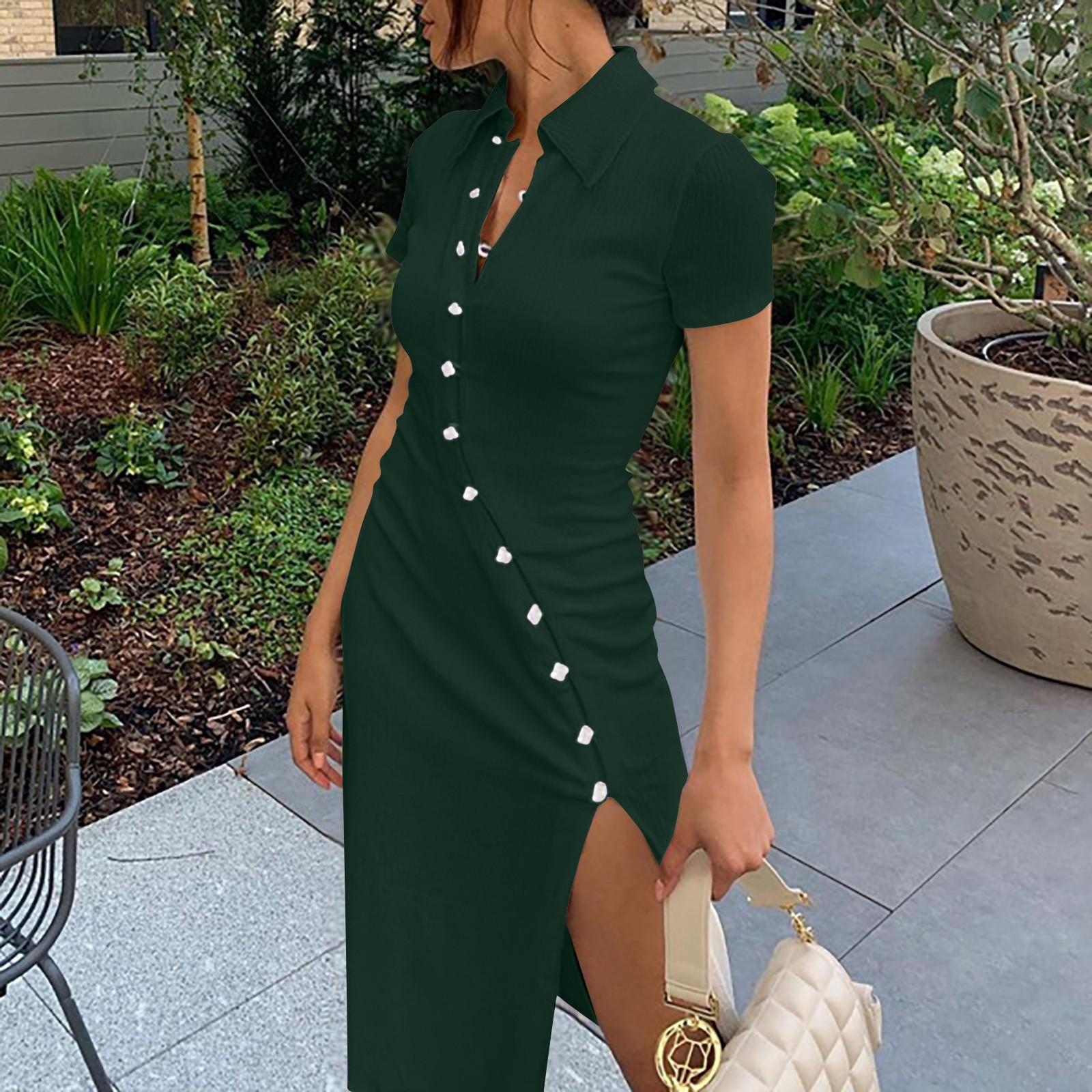 

Женское сексуальное платье с воротником на пуговицах и разрезом L армия зеленый