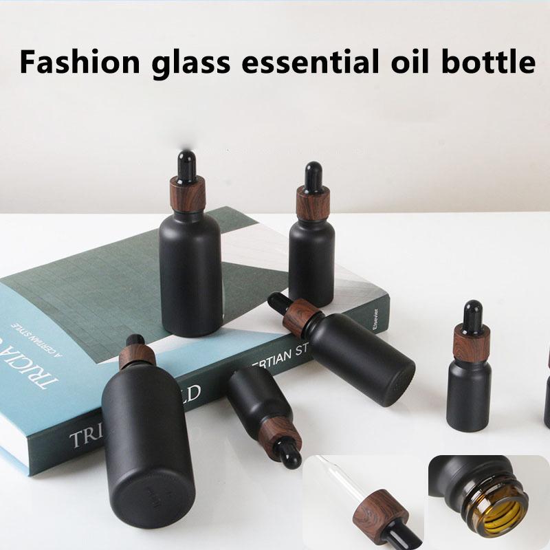 Empty Dripper Pipette Bottle Frosted Black Glass Dropper Bottles Bright Glass Plastic Lid For Essential Perfume Oil Serum