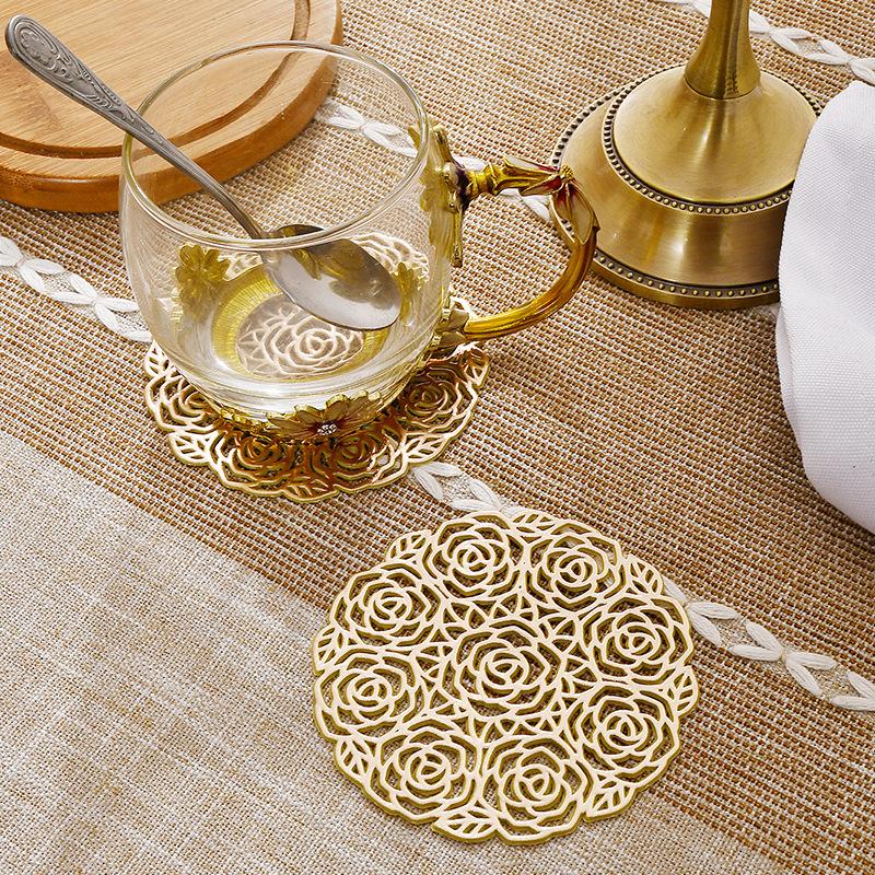 1pc Cocktail Coasters, Round Rose Hollow Coasters, Washable, Easy To Clean, Non-Slip, Heat-Resistant Suitable For Dining Table Decor, Home Decor
