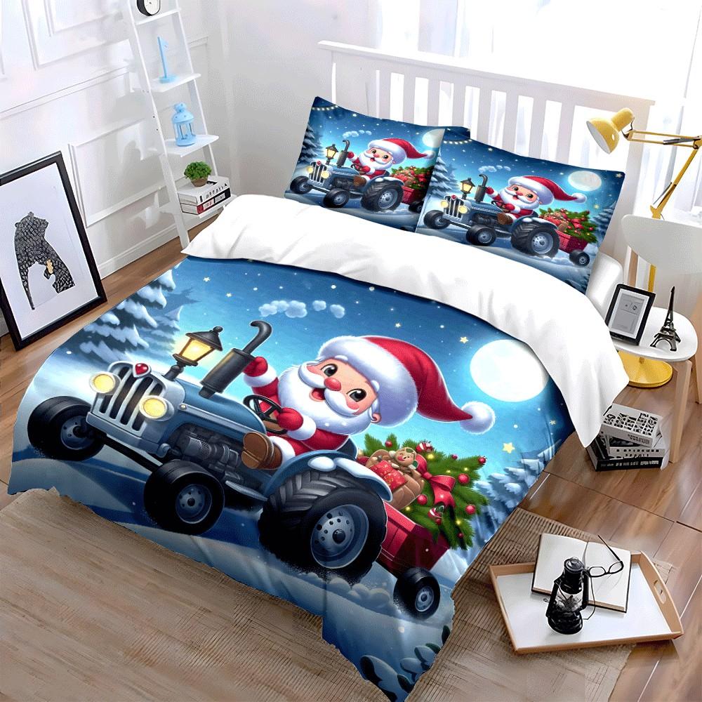 Santa'S Festive Tractor Trio Set Exquisite Three-Piece Bedding Set Gift For Kids And Adults