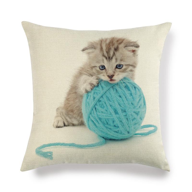 Cartoon Cat Pattern Series Super Soft Cotton and Linen Material Pillow Cover for Home Sofa Decoration Pillow Cover