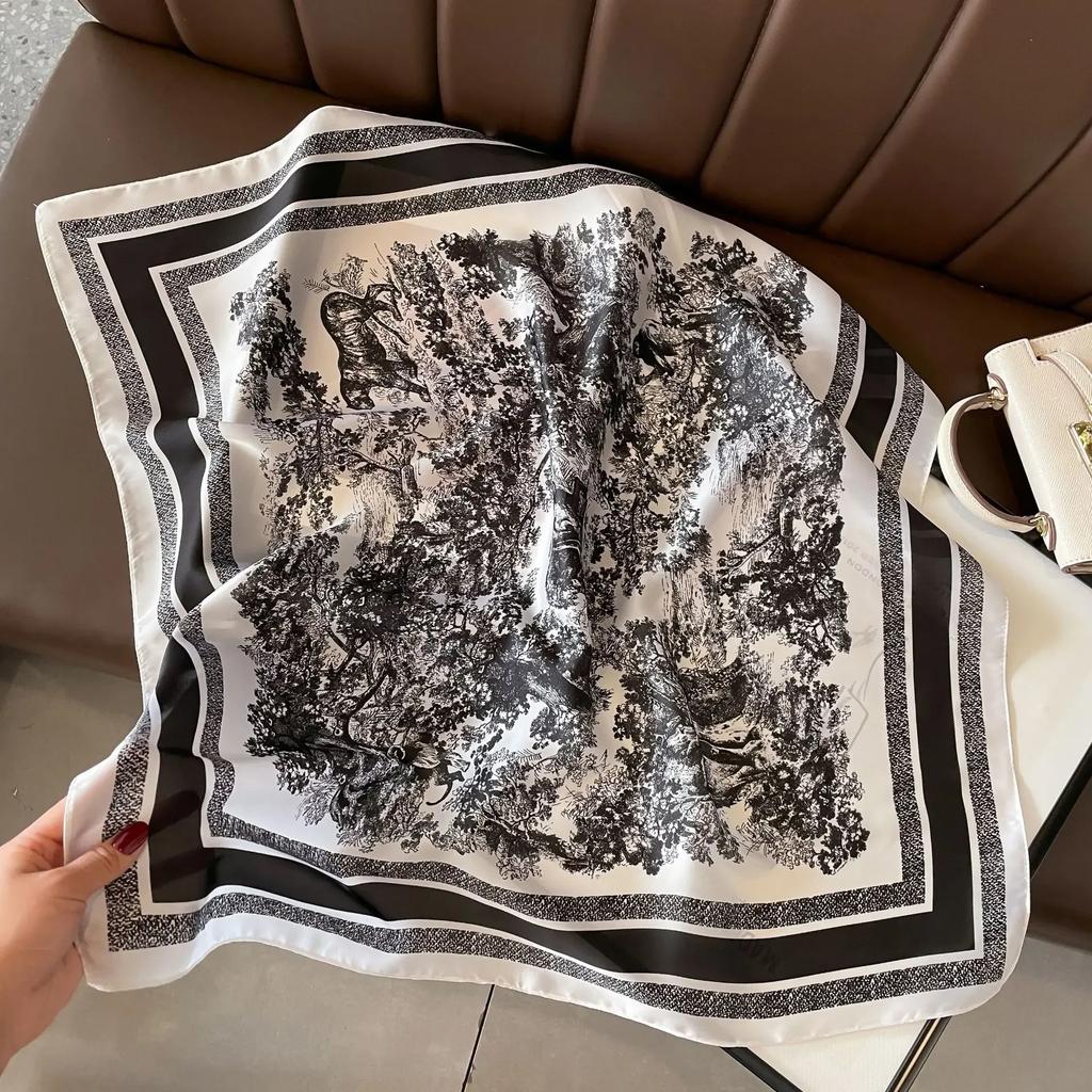 Plaid Silk Square Scarf Women Satin Shawl Wrap Hijab Female Hair Band Wrist Luxury Headkerchief 70*70cm Echarpe  Bandana