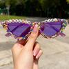 2026 Birthday Girl Sunglasses Cat Eye Frame Candy Sprinkle Embellished UV Blocking Party Sun Glasses Eyewear KJ220