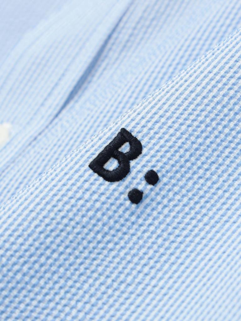 B:MING LIFE STORE by BEAMS Men's Large/Small Band Collar Shirt, Blue, Stretchy, Size M (92110163286)