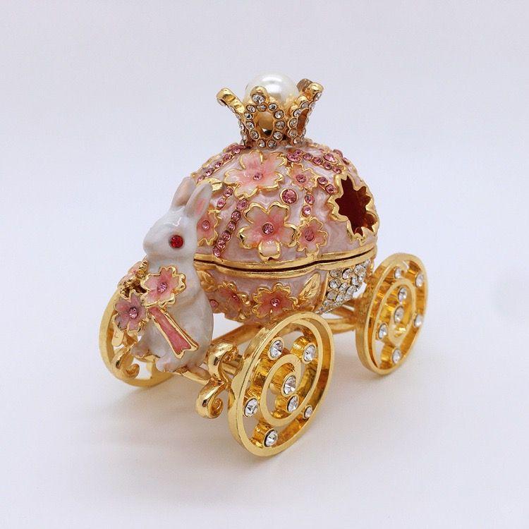 Rabbit Carriage Enamel Exquisite Jewelry Box Craft Alloy Jewelry Box Practical Birthday Gift Ornament for Girls