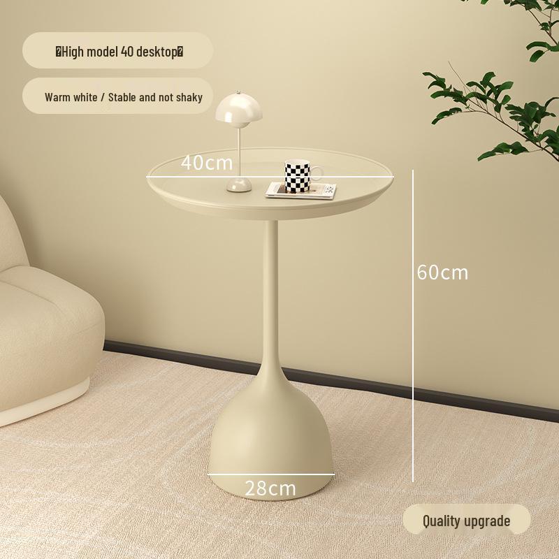 Modern Minimalist Round Side Table - Small Coffee/Sofa Table with Wrought Iron Storage Cabinet