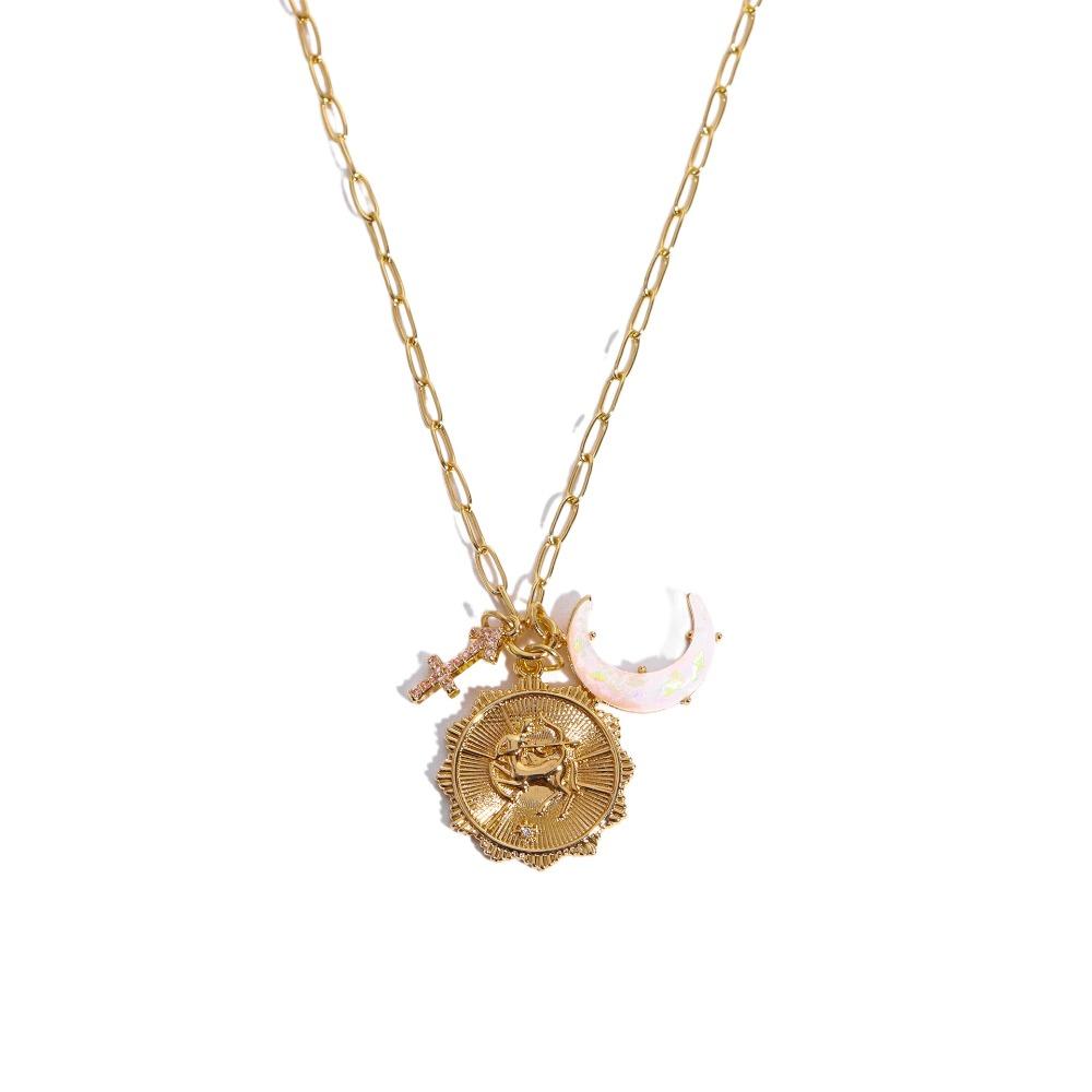 Crystal 12 Constellation Necklace Moon Sun Bohemian Golden Necklace Collarbone Chain Women  Girls