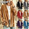 Jaquetas e Casacos Femininos Vintage Casuais DICFY com Estampa Lisa de Manga Longa e Gola POLO Outono Inverno