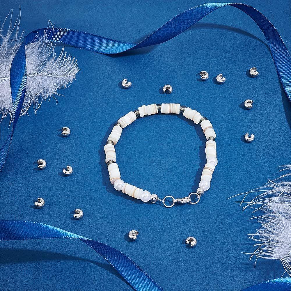 304 Stainless Steel Crimp Beads Covers, with Bead Container, Stainless Steel Color, 5mm In Diameter, About 100pcs/box