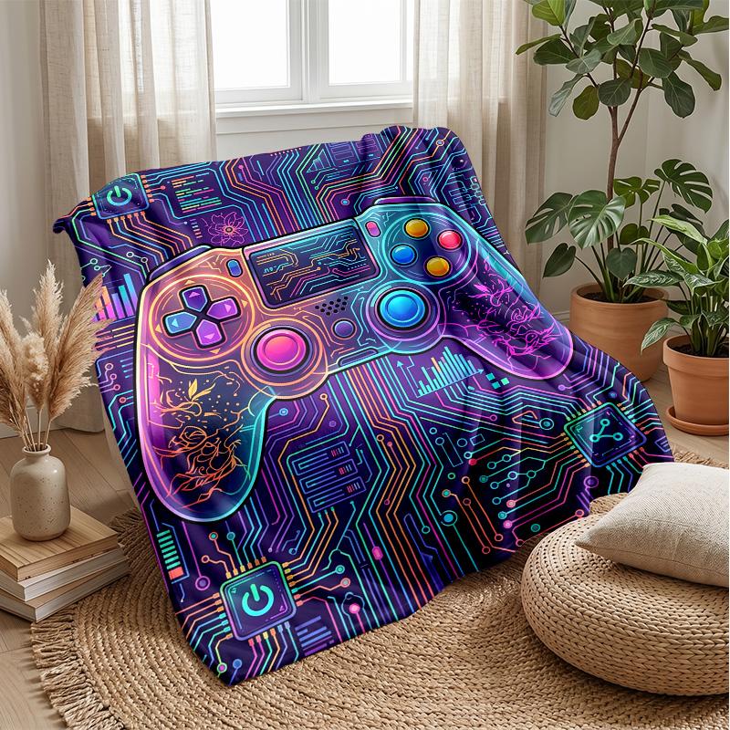 Neon Game Controller Theme blanket Lightweight Warm Flannel Blanket Decorative Throw Blanket for Home Decoration