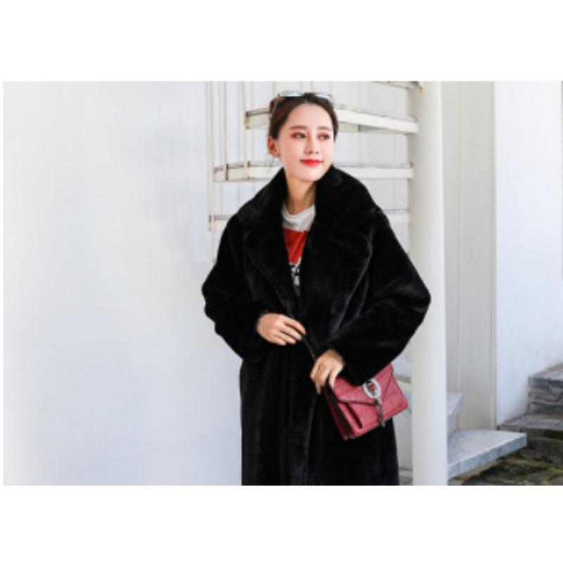New Winter Imitation Rabbit Fur Coat Women's Extended Knee Imitation Fur Jacket Thickened Warm Plush Jacket
