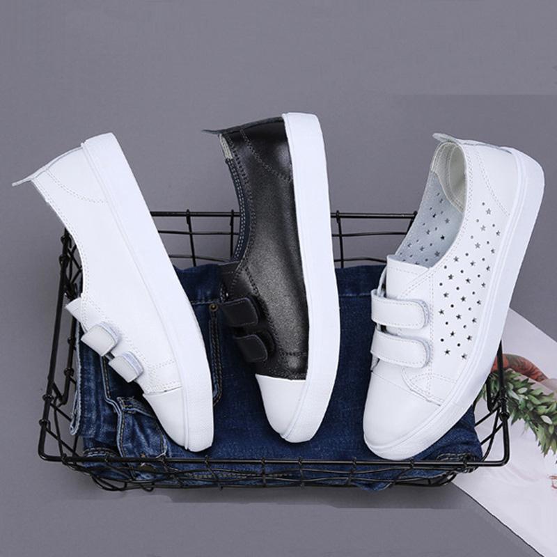 Spring Women Flats Ladies Slip On Ballet Flats Female Loafers Leather Shoes Women Casual Boat Shoes White Black Sneakers WSH3573