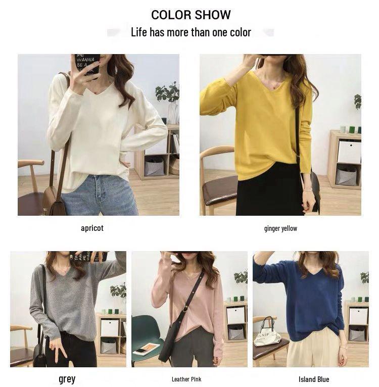 Women's V-Neck Knit Sweater: Large Size, Loose Fit, Slimming, Solid Color, Perfect for Early Autumn and Winter