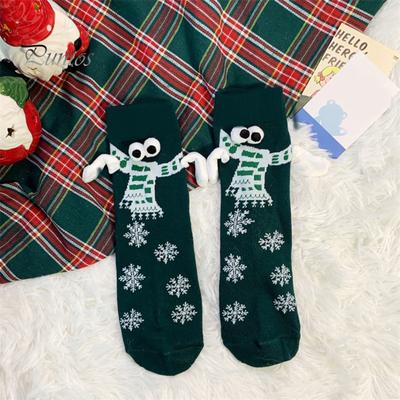1 Paar Cartoon-Magnet-Handkettchensocken, gestrickt, farblich passend zum Weihnachtsstil, elastisch, rutschfest, warm, geruchslos, festliche Neujahrs-Mittelschlauchsocken