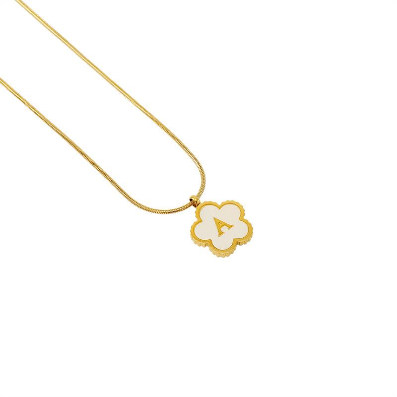 Stainless steel five-leaf clover 18K letter necklace high sense 26 shell letter pendant jewelry