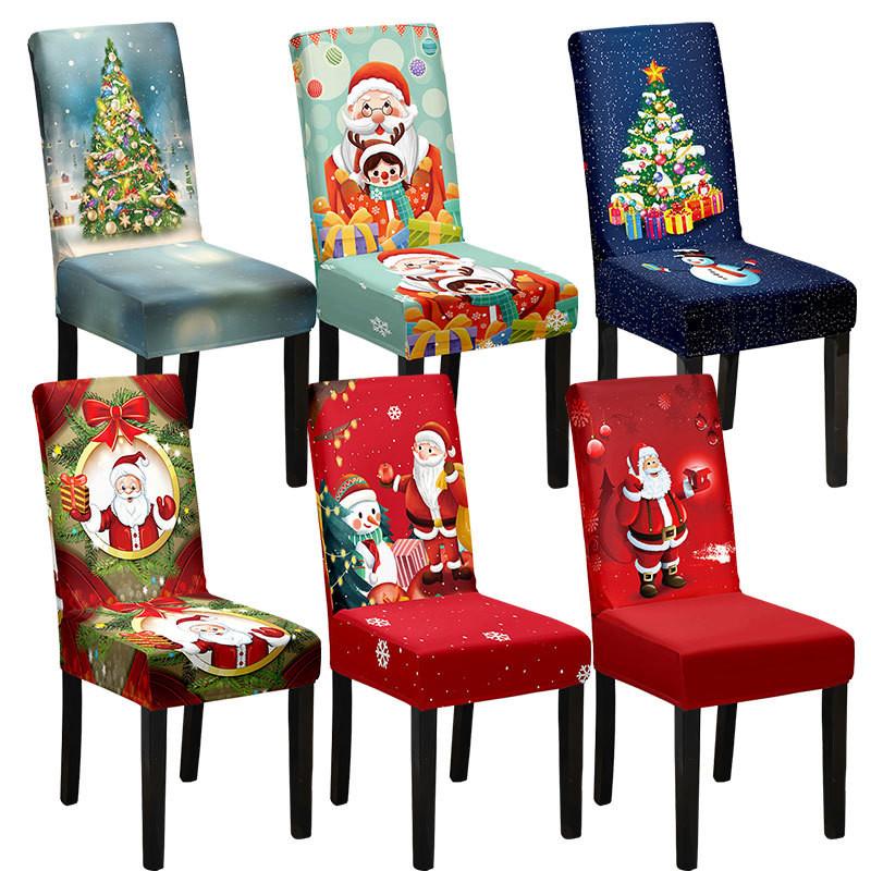Festive Christmas Chair Cover Full Protection Stylish Cartoon Printed Dining Chair Set