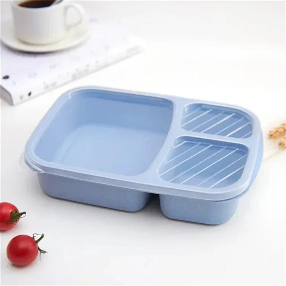 1/4pack Bento Lunch Box Set 3 Compartment Food Storage Containers Wheat Straw Meal Prep Lunch Box Plastic Food Storage Container