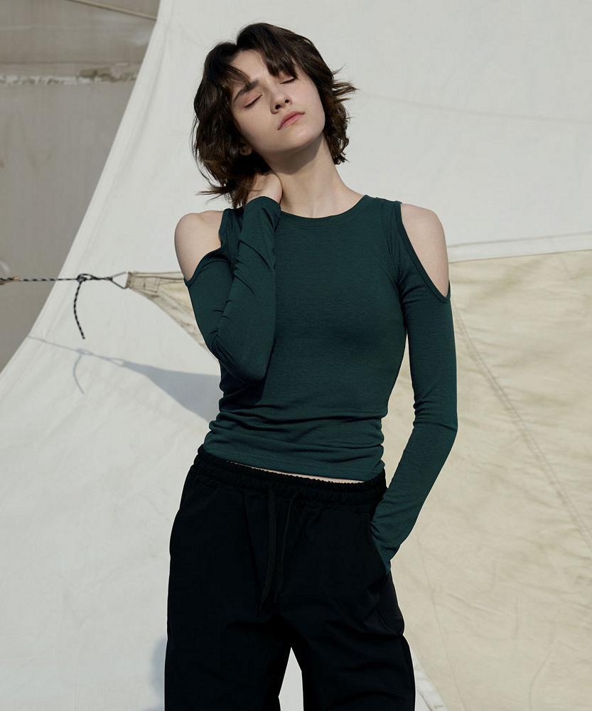 Debiweeo Lucy Shoulder Hole T-Shirt Devi-T0144-Deep Green