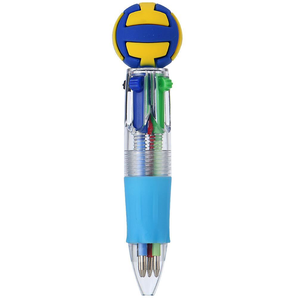 2pcs Cute Football Basketball Rugby Shaped Four-Color Ballpoint Pen, Cartoon Multicolor Mini Journal Short Pen