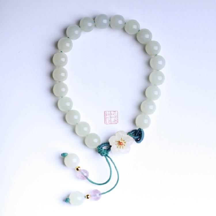Elegant Round Jade Korean Bracelets White Color Peach Blossom Party Gifts Girls