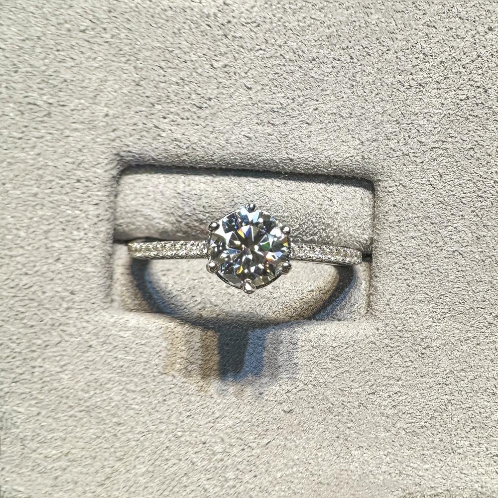 Vinregem Classico Anello in Argento Sterling 925 100% 3EX VVS1 Colore D Taglio Rotondo 6,5 MM 1CT Diamanti Moissanite Veri Matrimonio Fidanzamento Gioielleria Fine Regali