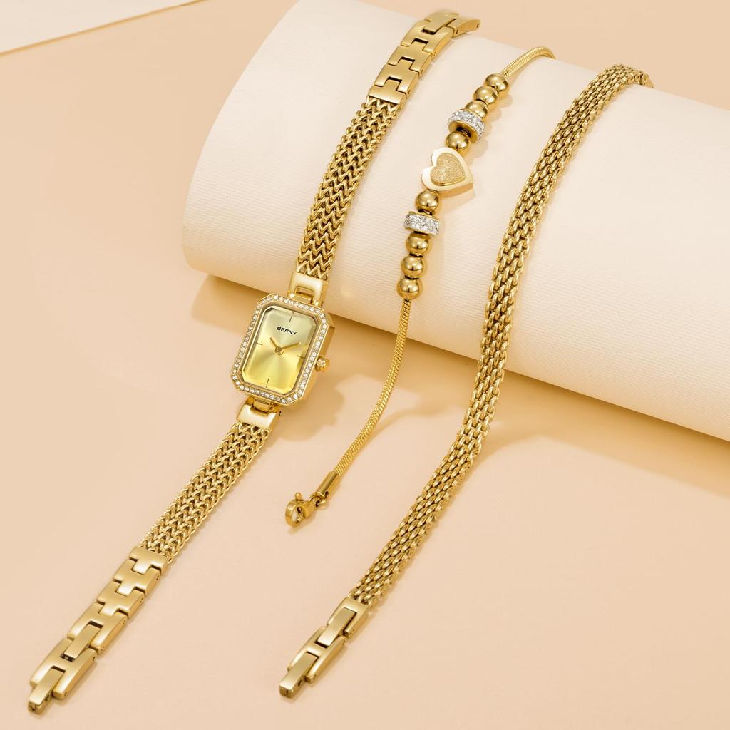 BERNY Watch Ladies Watch Bracelet Crystal Stylish and Luxury Birthday Gift 3ATM Waterproof Women's Set, Decoration, -
