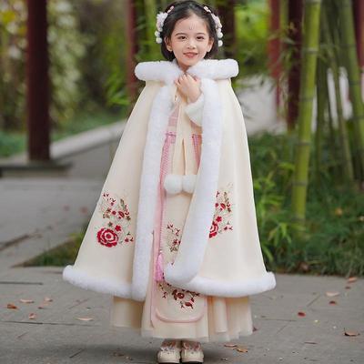 Cape Hanfu Rétro à Capuche pour Filles - Châle Hivernal Rembourré et Coupe-vent pour l'Extérieur