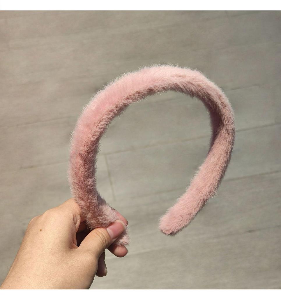 Imitation Mink Fur Wide Edge Headband for Women - Autumn/Winter Face Washing Accessory