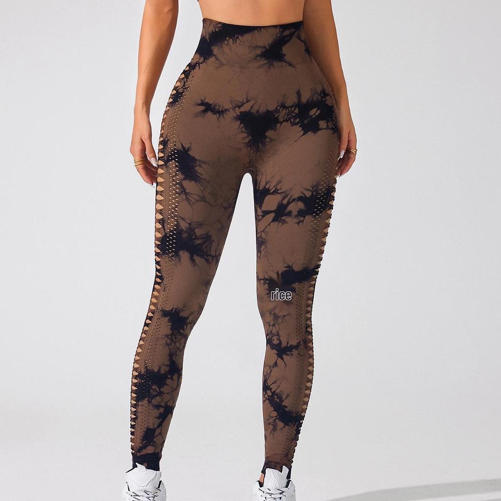 2025 Spring/Summer Women's High Waist Tie-Dye Quick-Dry Yoga Pants with Mesh