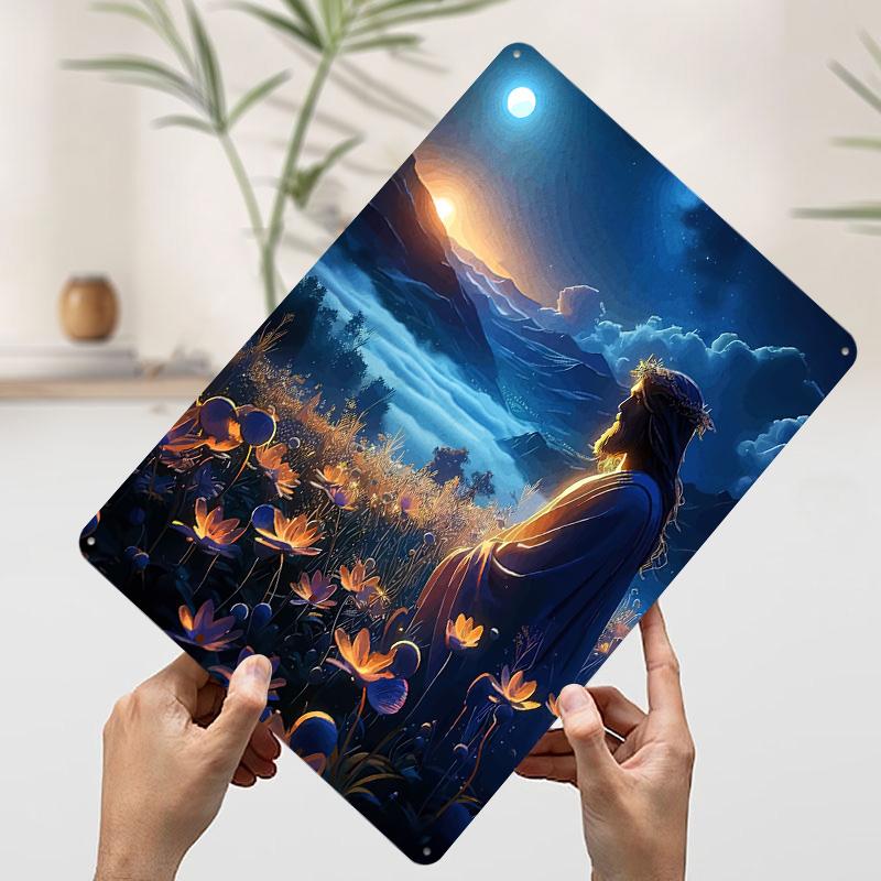 

Jesus Field Flowers Poster Customized Wall Art Vintage Metal Signs Retro Tin Plaque for Man Cave Decoration Home Bathroom Decor 7.9x11.8In(20x30cm)