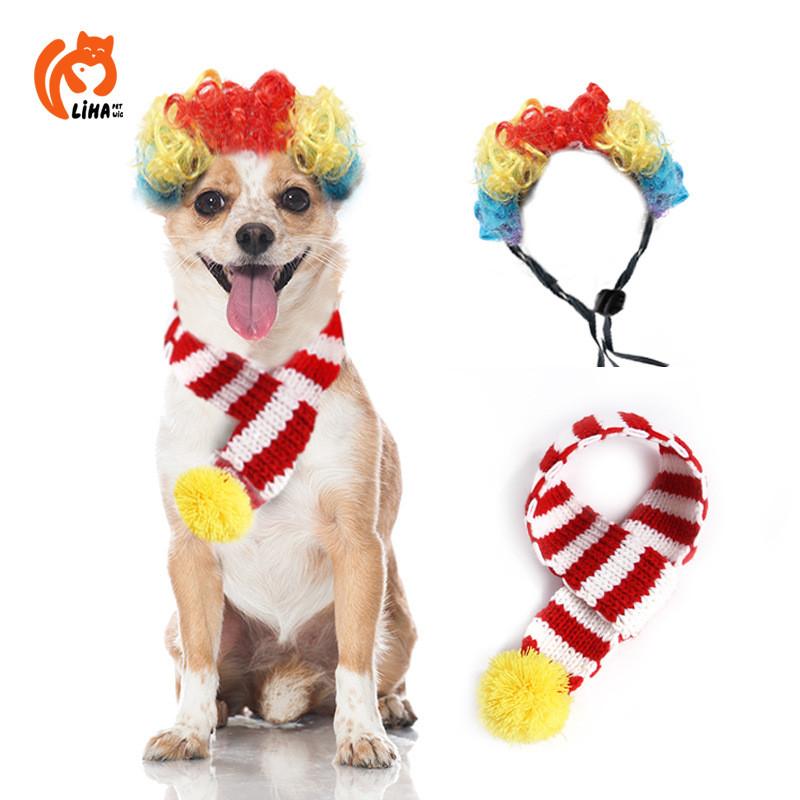 

Knitted Adorable Pet Christmas Scarf For Cats And Dogs With Colorful Design Cartoon Wig Red White Scarf,S