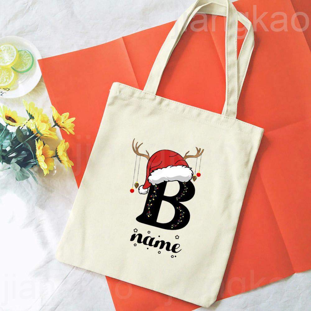 Personalized Christmas Gift Bag Initial with Name Christmas Sack Alternative Stocking Filler Bags Xmas Eve Pouch Gift for Kids
