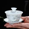 Non-Hot Touch White Porcelain Gaiwan Tea Cup with Lid - Small Size Ceramic Tea Infuser Bowl for Kung Fu Brewing