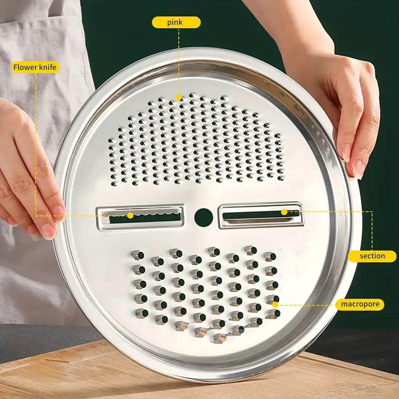 Grater Basin for Fruits Vegetables Kitchen Tool Slicing Cutting Fruits Vegetables 5-in-1 Stainless Steel Basin Multifunctional Vegetable Cutter