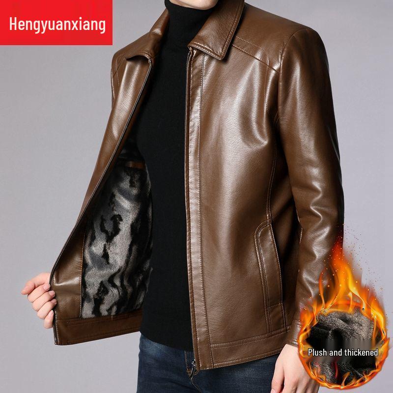 Men's Thickened Sheepskin Leather Jacket for Autumn and Winter - Perfect for Middle-aged and Elderly