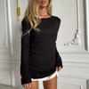 Mini Abito Casual Pigro Autunnale Girocollo Manica Lunga Vestibilità Larga Monocolore Tessuto Morbido Abbigliamento Quotidiano per la Casa e il Relax Vestito Corto a T-shirt