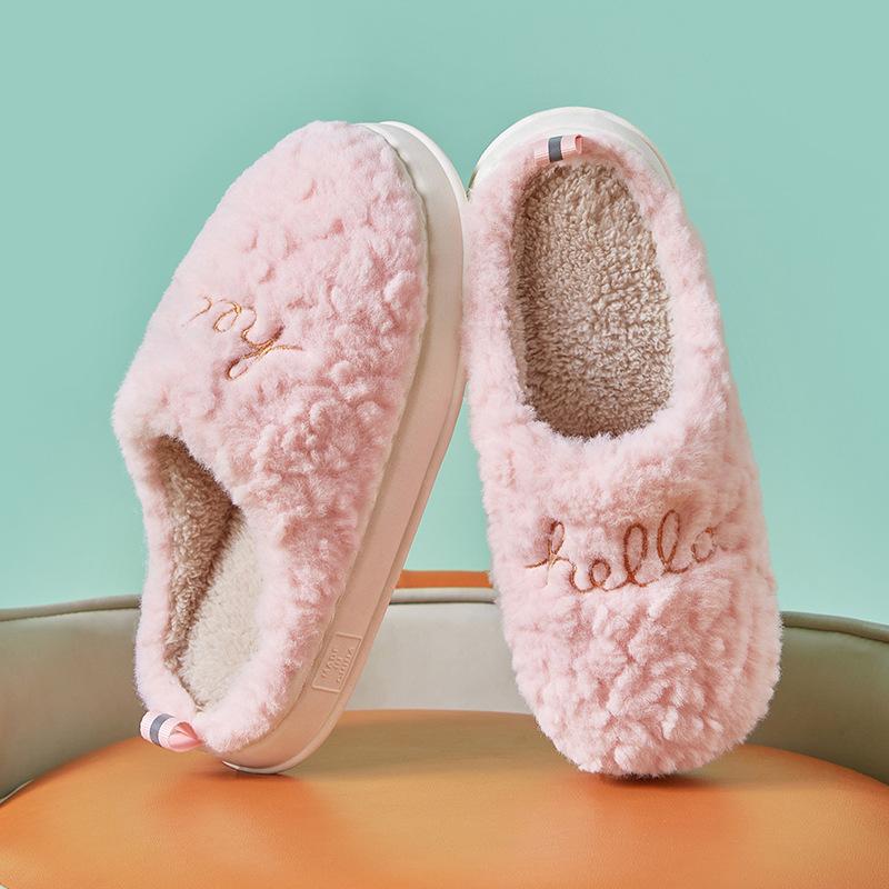 Winter wear non-slip fluffy slippers cotton mop thickened warm indoor cotton slippers
